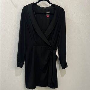 Vince Camuto Black Long-Sleeve Wrap Dress with Shawl Collar